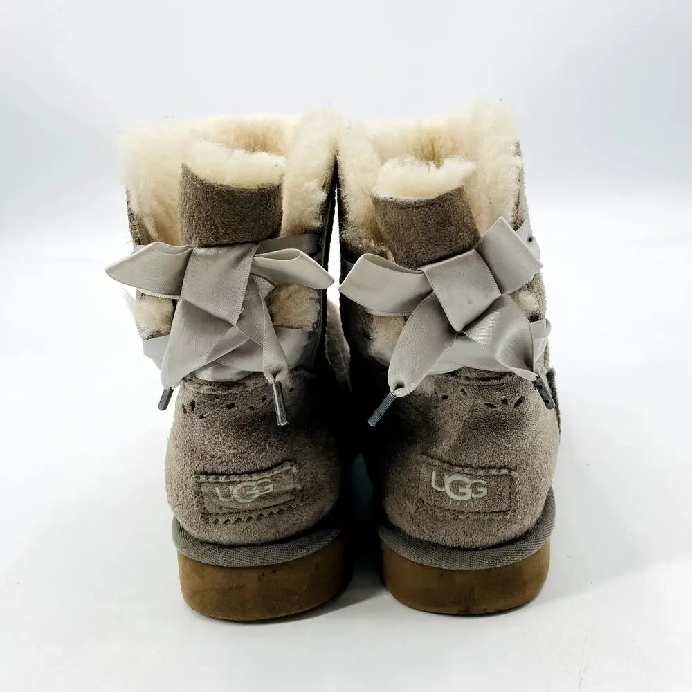 UGG Gray Bow Short Shearling Boots